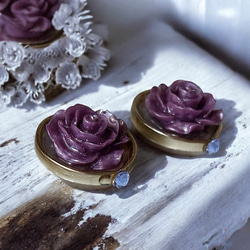 2way/くすみパープルの薔薇×インド刺繍リボン×スワロのアンティークな薫り漂うニュアンスカラー薔薇ピアス・イヤリング 7枚目の画像