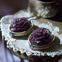 2way/くすみパープルの薔薇×インド刺繍リボン×スワロのアンティークな薫り漂うニュアンスカラー薔薇ピアス・イヤリング 8枚目の画像