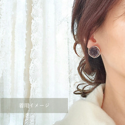 2way/くすみグレーブラックの薔薇×インド刺繍リボン×スワロのアンティークな薫り漂うニュアンス薔薇ピアス・イヤリング 14枚目の画像