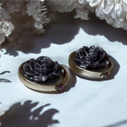 2way/くすみグレーブラックの薔薇×インド刺繍リボン×スワロのアンティークな薫り漂うニュアンス薔薇ピアス・イヤリング 8枚目の画像