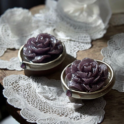 2way/くすみパープルラメの薔薇×インド刺繍リボン×スワロのアンティークな薫り漂うニュアンス薔薇ピアス・イヤリング 7枚目の画像