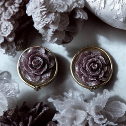2way/くすみパープルラメの薔薇×インド刺繍リボン×スワロのアンティークな薫り漂うニュアンス薔薇ピアス・イヤリング 5枚目の画像