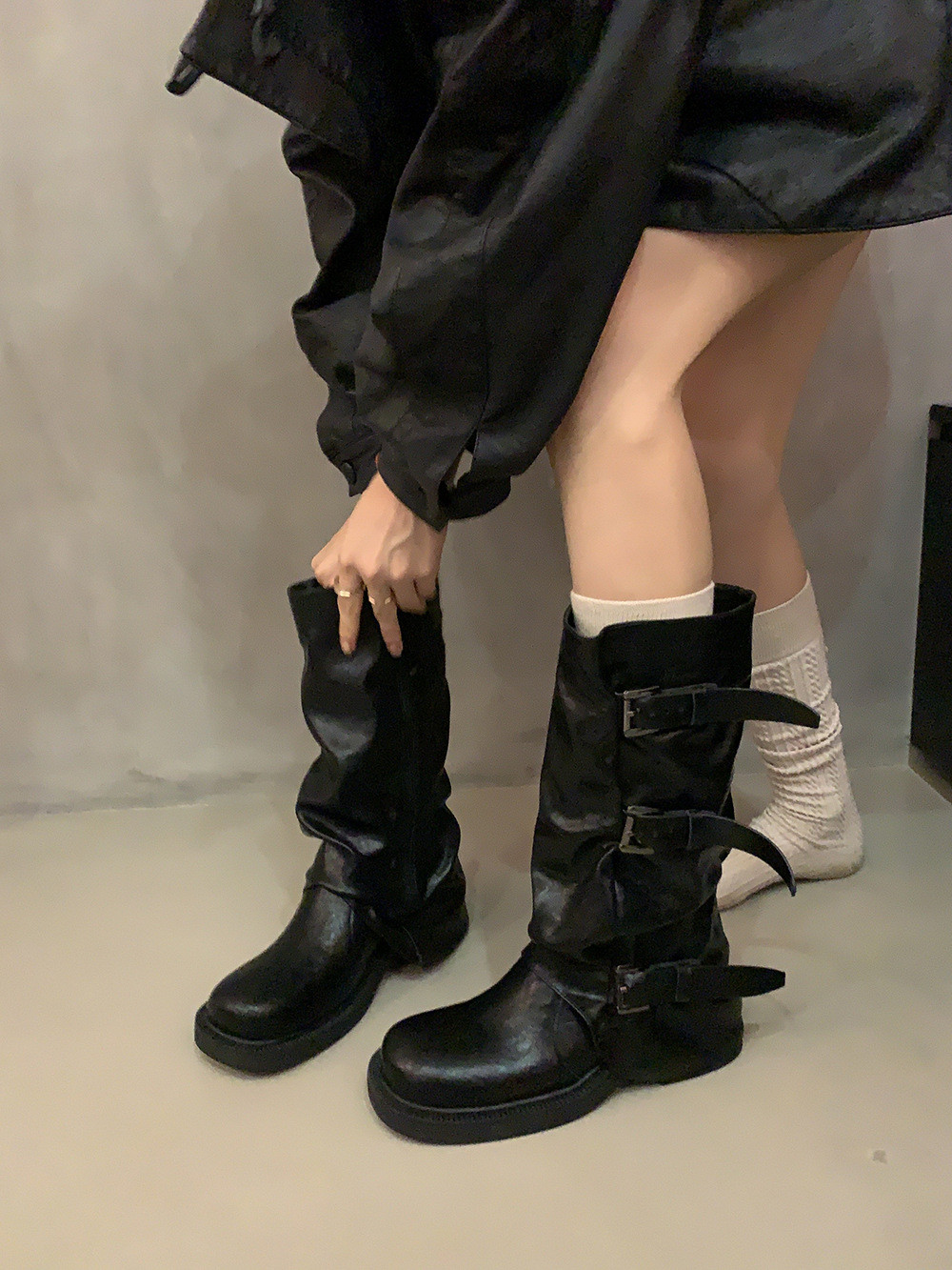 マイナーヴィンテージ ブロックヒール ウエスタンスタッキングブーツ22.5-25cm#1310