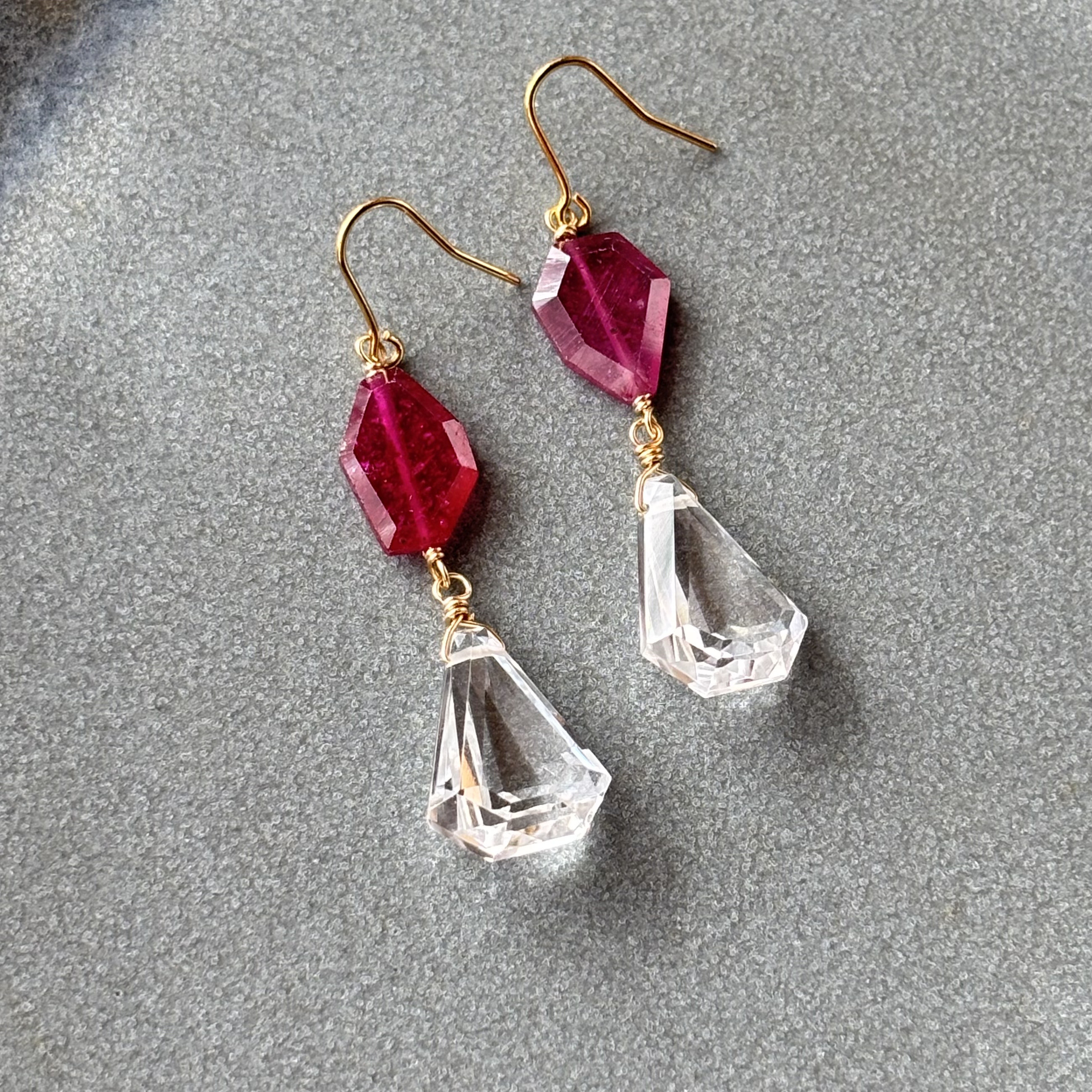 ルビーと水晶のピアス/14kgf