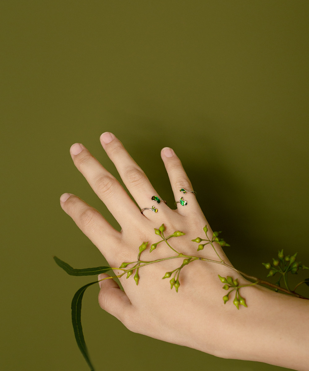 【春の超早割2026】新芽のリング｜イタリアンエナメル＆Silver925｜サイズ調整可｜植物・ボタニカル｜春待ち