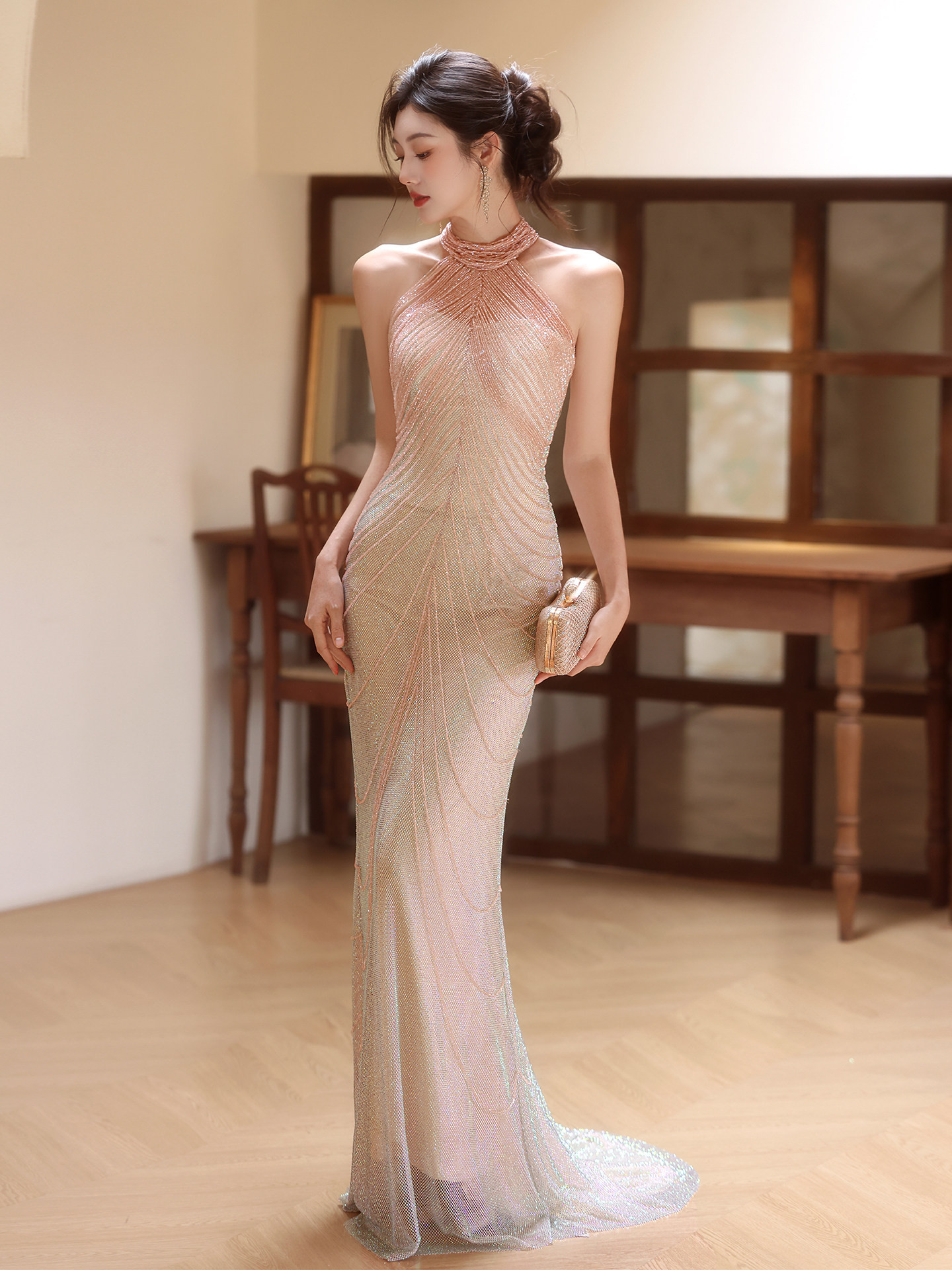 綺麗 ピンク きらきら マーメイドドレス 高級感 パーティー 誕生日 演奏会 発表会 披露宴 二次会 前撮り 09154