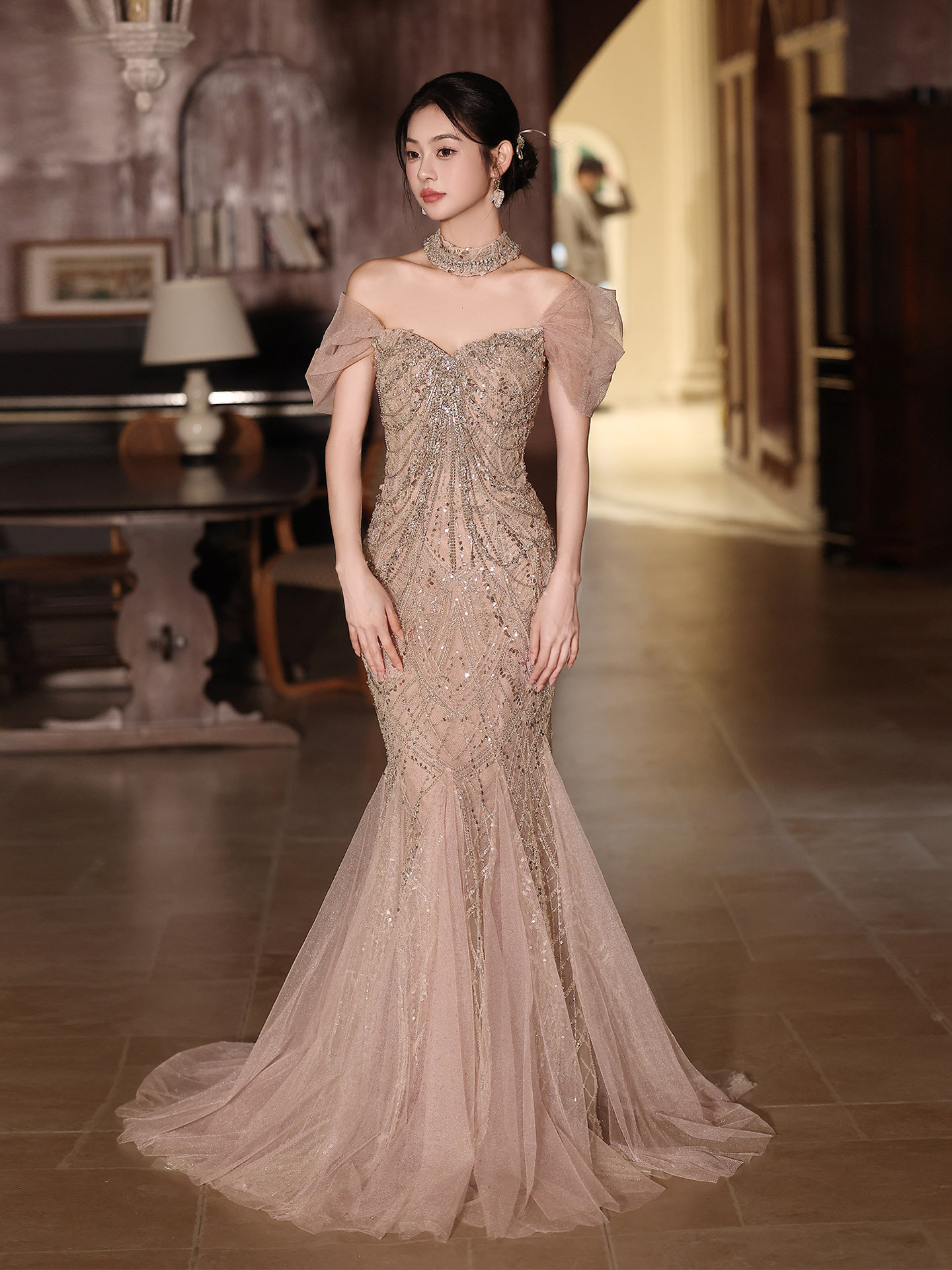 高級感 ピンク スパンコール きらきら マーメイドドレス パーティー 誕生日 演奏会 披露宴 二次会 前撮り 09155