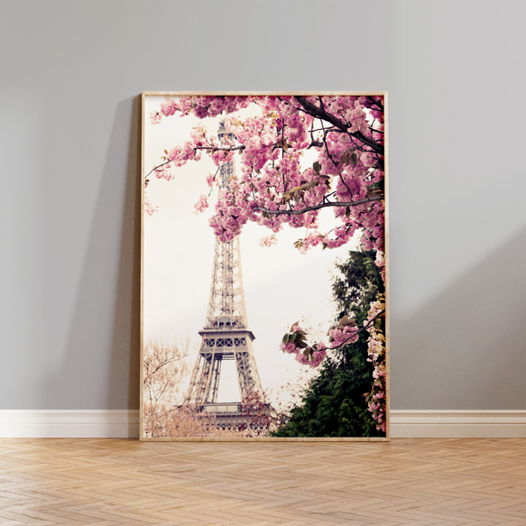 アートポスター エッフェル塔 桜 パリ 風景 写真 北欧風 おしゃれ