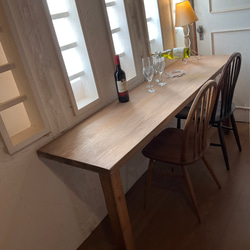 w1500#業務用 ろくろ足 #カウンターテーブル ヒノキ天板 壁設置ビス