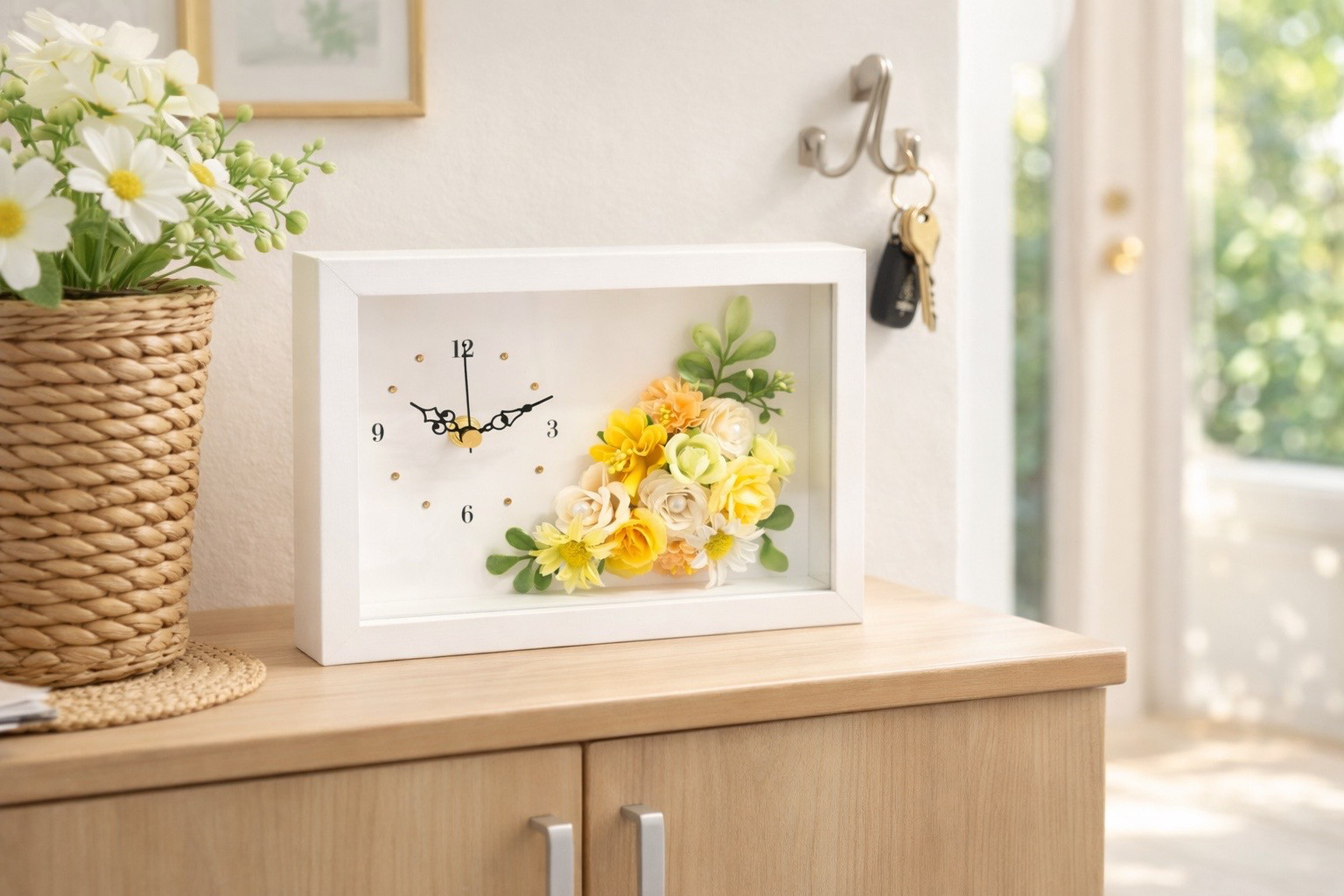 花時計 【BOX FLOWER フルーリー】ビタミン（カラーバリエーション5色） 置時計  ハンドメイド 文字入れ可能