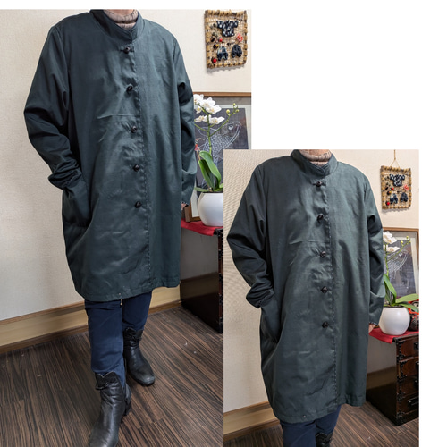 久留米絣 紬 リバーシブル コート ハンドメイド リメイク 書生絣 書生絣古布色々と筒がきと紬のリバーシブルコート 古布リメイク コート