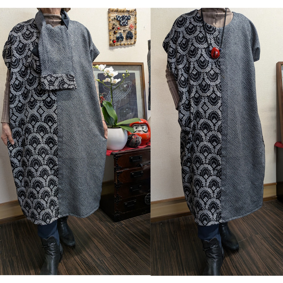 総絞り2種類のチュニック(ストール付き) 着物リメイク チュニック 着物