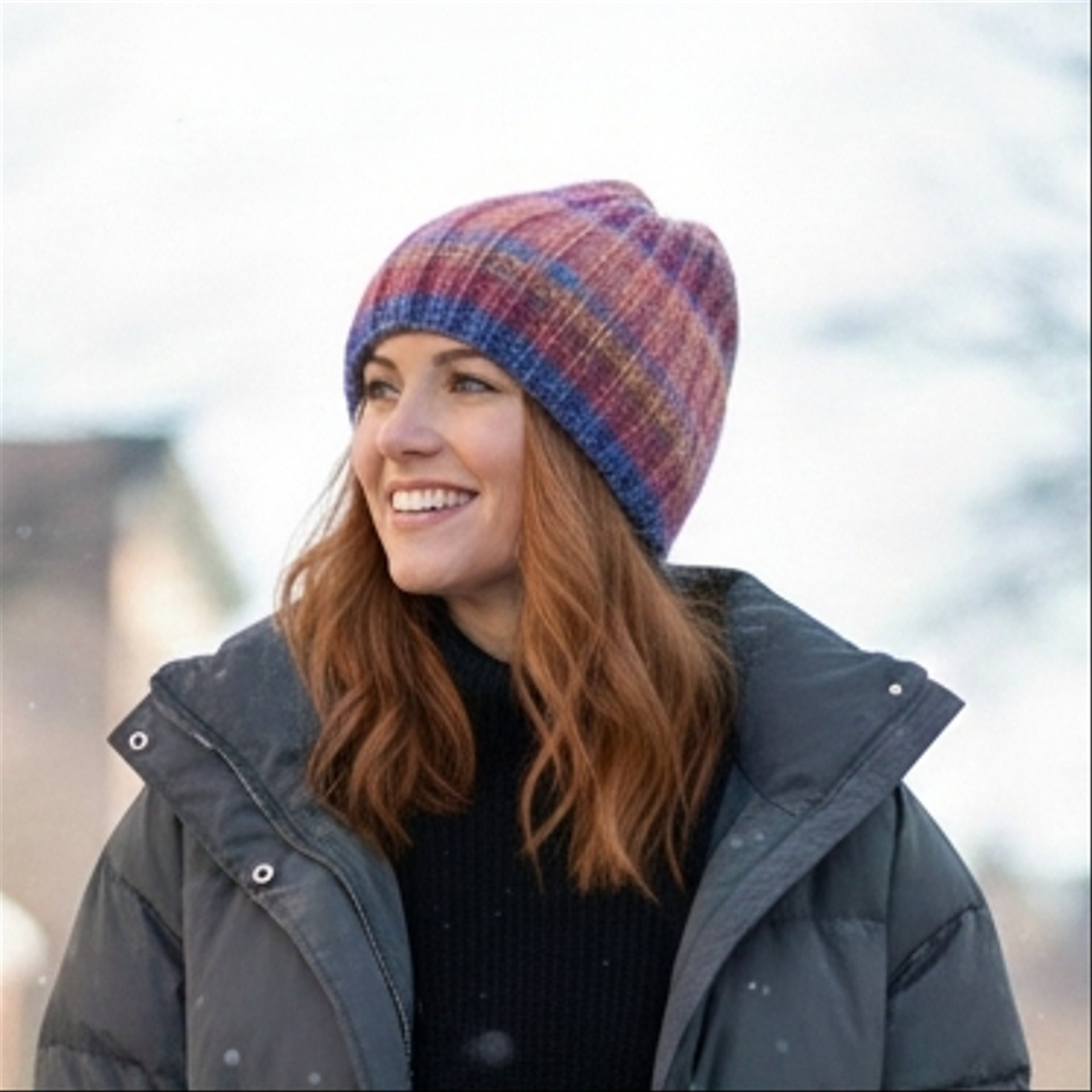 【送料無料】手編み＊マジックアワーの空を編み込んだリブビーニー｜モヘア＆ソックヤーン【一点もの】No.106