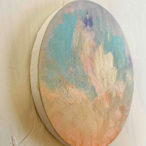 油彩 絵画 『空』丸形アートパネル 直径30cmインテリア 絵画 原画 油彩