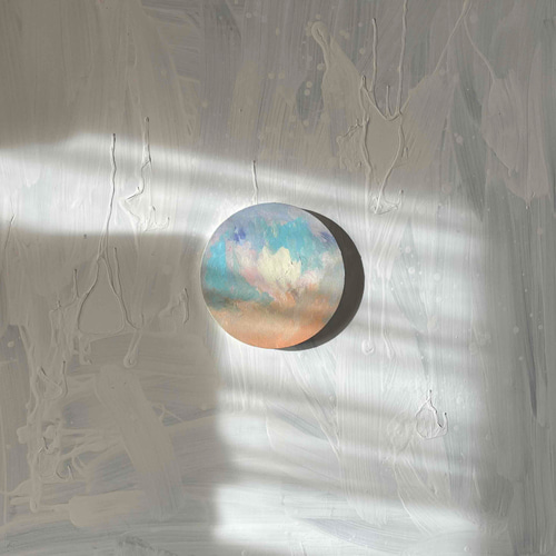 油彩 絵画 『空』丸形アートパネル 直径30cmインテリア 絵画 原画 油彩