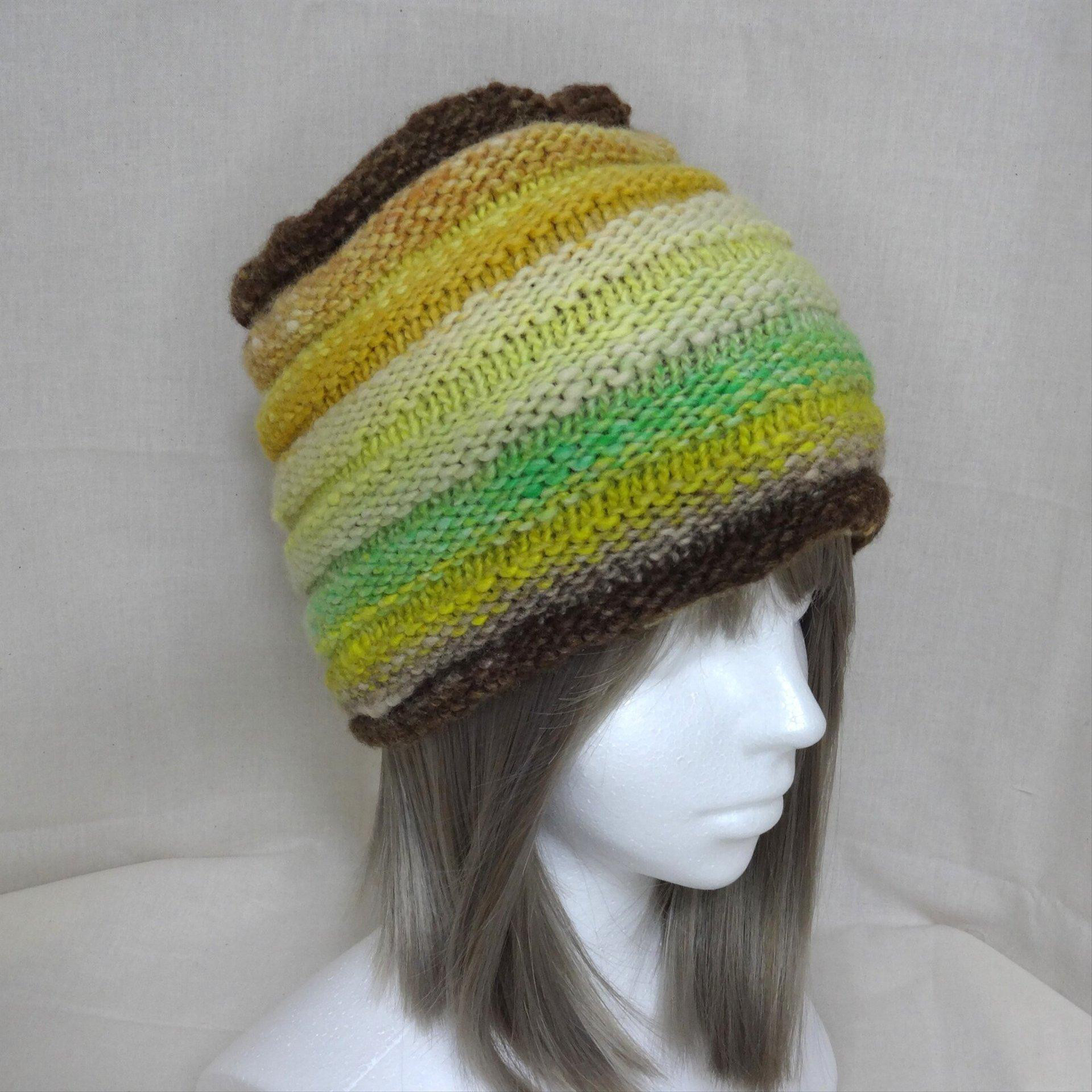 【送料無料】手編み＊元気ボーダーのニット帽｜ウール100%【一点もの】No.109