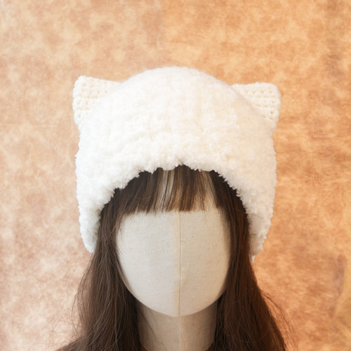首ラク◎ふわふわ猫耳帽子⋈白猫⋈ニット帽 ニット帽・ビーニー M.la