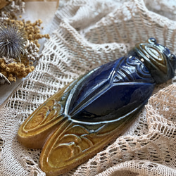 フランスVintage ブロカント プロヴァンス セミの置物 ブルー 陶器 蝉