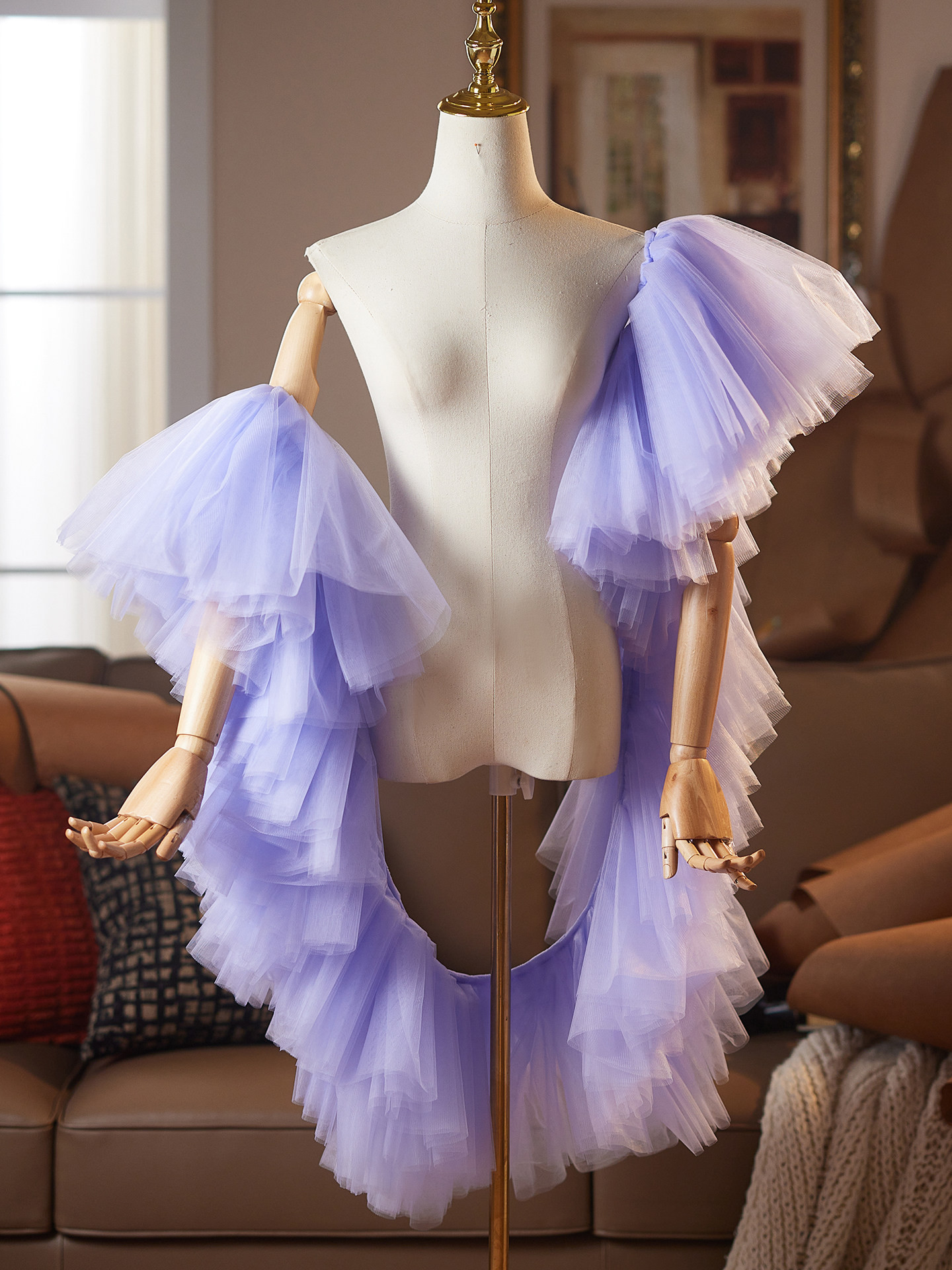 ケープ 紫 チュール ストール 高級感 DIY肩飾り ドレスアクセサリー パーティー ウェディングドレス DTY526