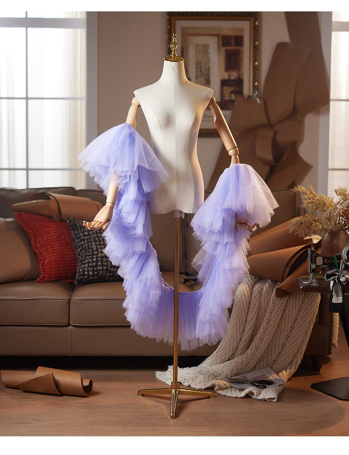 ケープ 紫 チュール ストール 高級感 DIY肩飾り ドレスアクセサリー パーティー ウェディングドレス DTY526