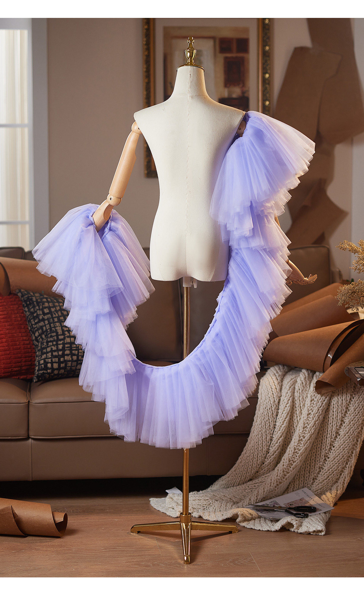 ケープ 紫 チュール ストール 高級感 DIY肩飾り ドレスアクセサリー パーティー ウェディングドレス DTY526