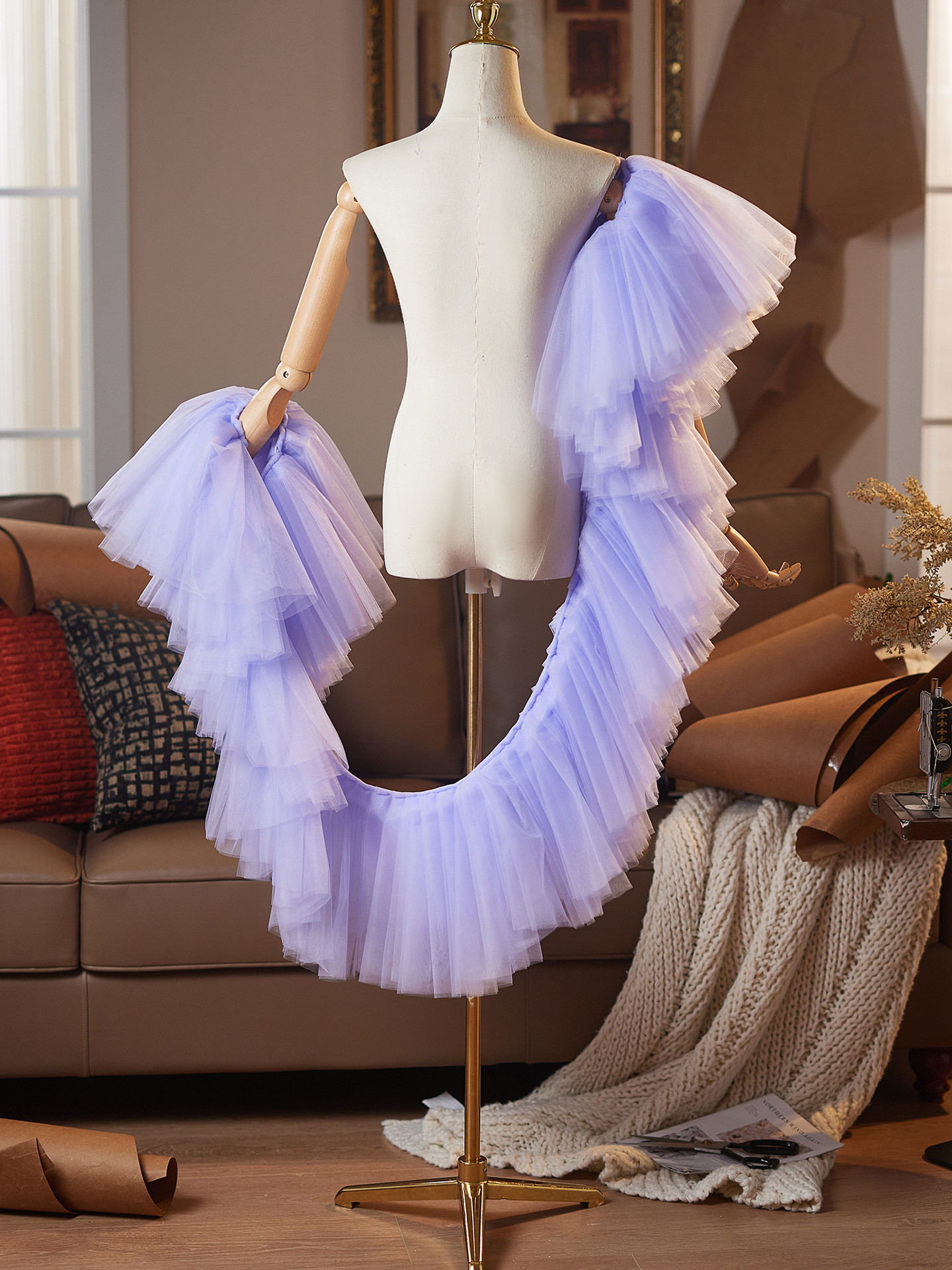 ケープ 紫 チュール ストール 高級感 DIY肩飾り ドレスアクセサリー パーティー ウェディングドレス DTY526