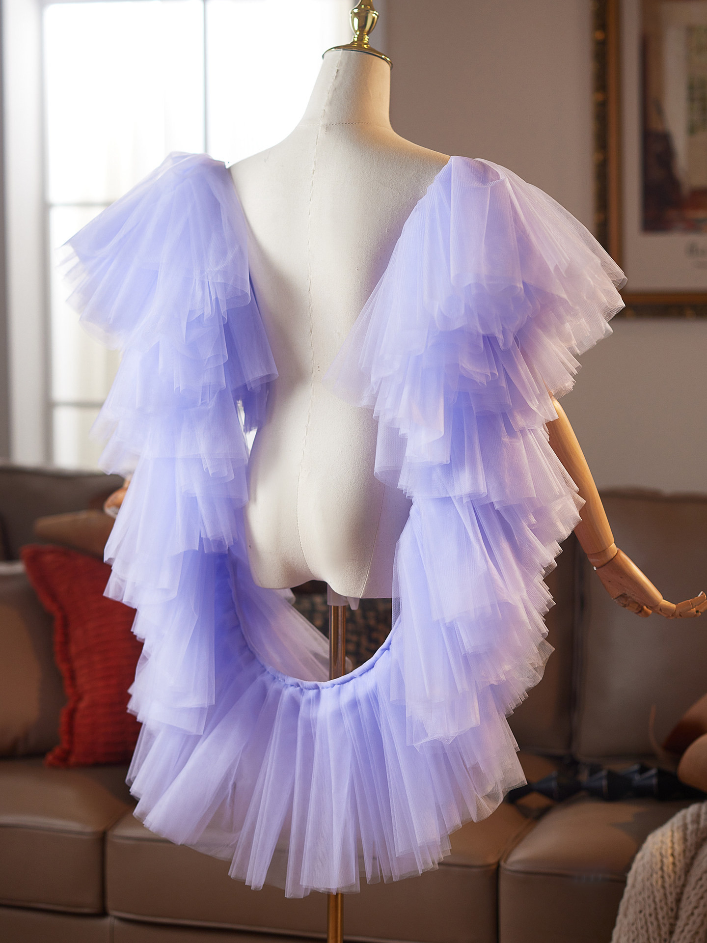 ケープ 紫 チュール ストール 高級感 DIY肩飾り ドレスアクセサリー パーティー ウェディングドレス DTY526