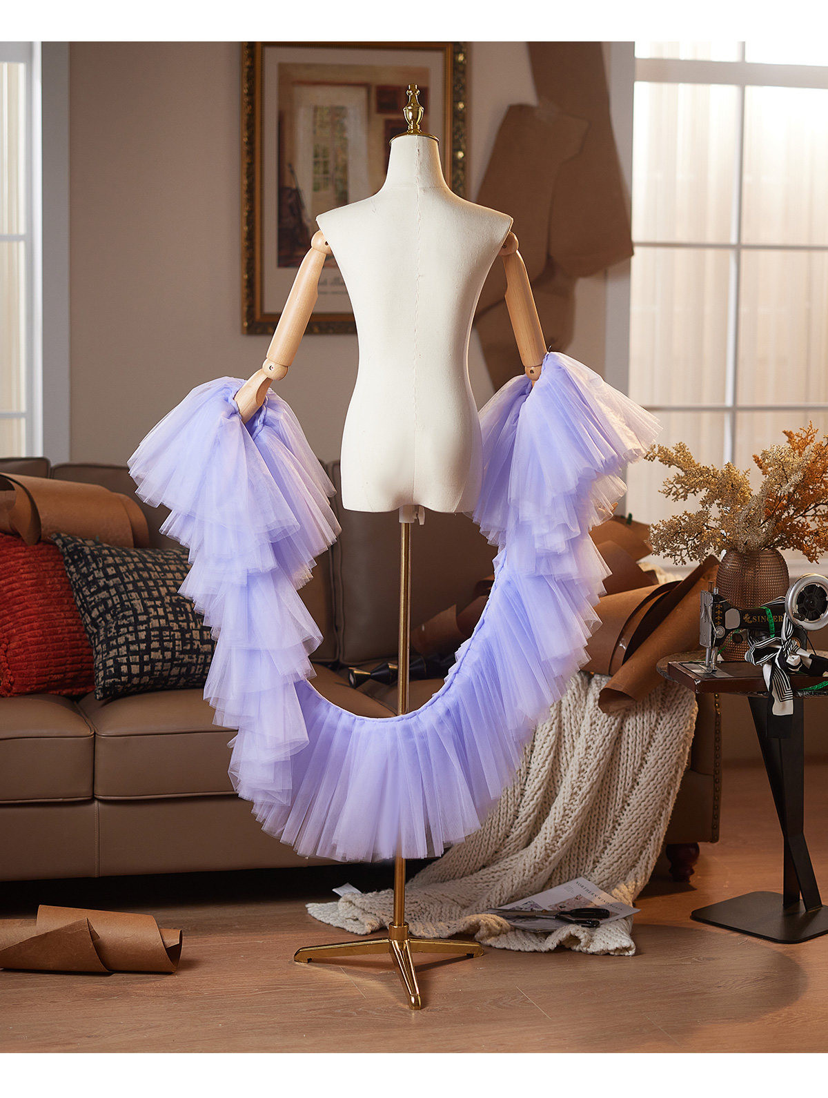 ケープ 紫 チュール ストール 高級感 DIY肩飾り ドレスアクセサリー パーティー ウェディングドレス DTY526