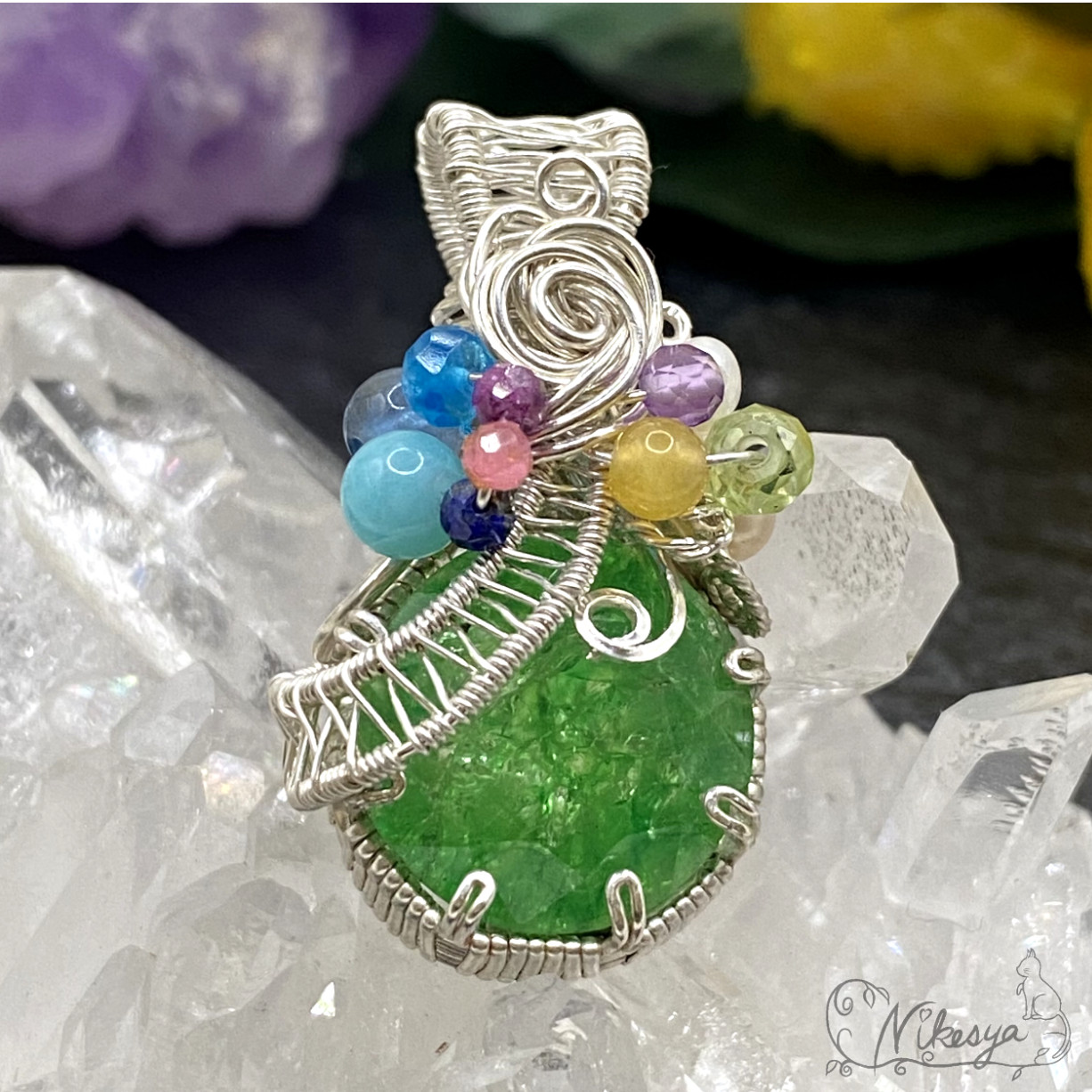 <大地の煌めき>エメラルドのペンダントトップ【Silver999】【ワイヤーアクセサリー】【5月誕生石】【送料無料】