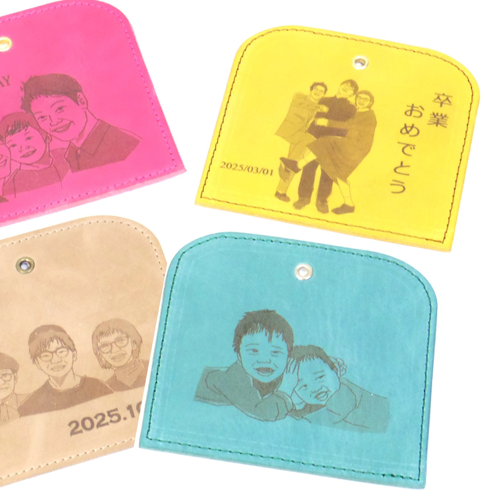 似顔絵 革プレート 写真から似顔絵にして革にレーザー彫刻