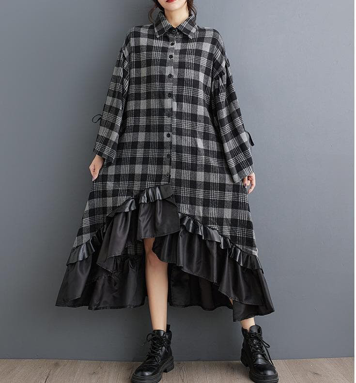 大きいサイズ レディース ワンピース　フィッシュテール　秋冬　春 変形 長袖