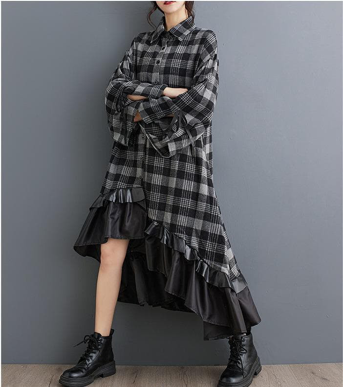 大きいサイズ レディース ワンピース　フィッシュテール　秋冬　春 変形 長袖