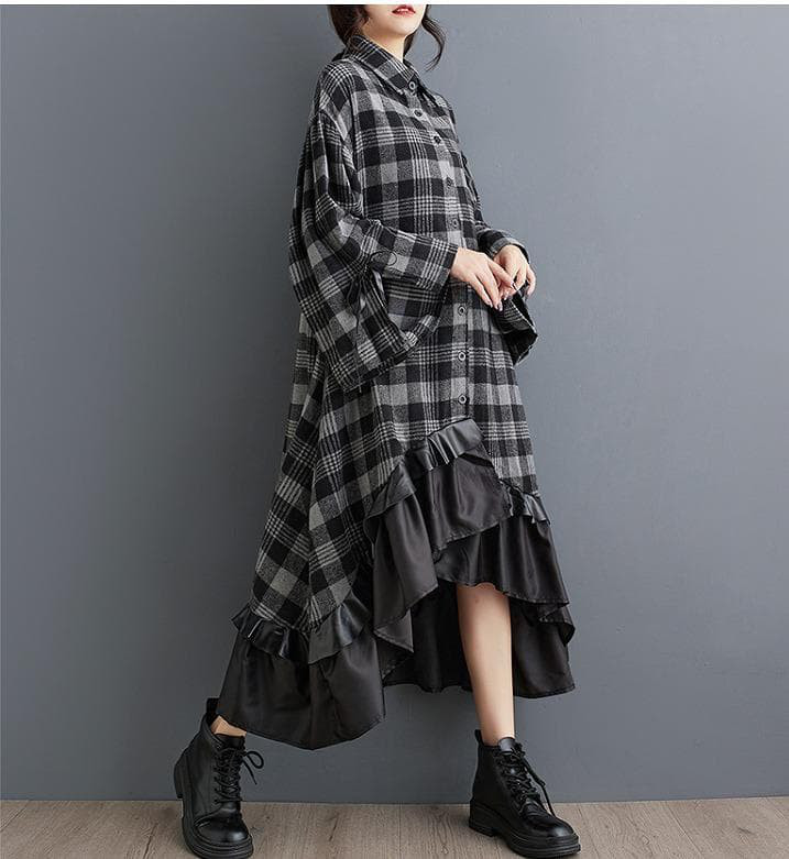 大きいサイズ レディース ワンピース　フィッシュテール　秋冬　春 変形 長袖