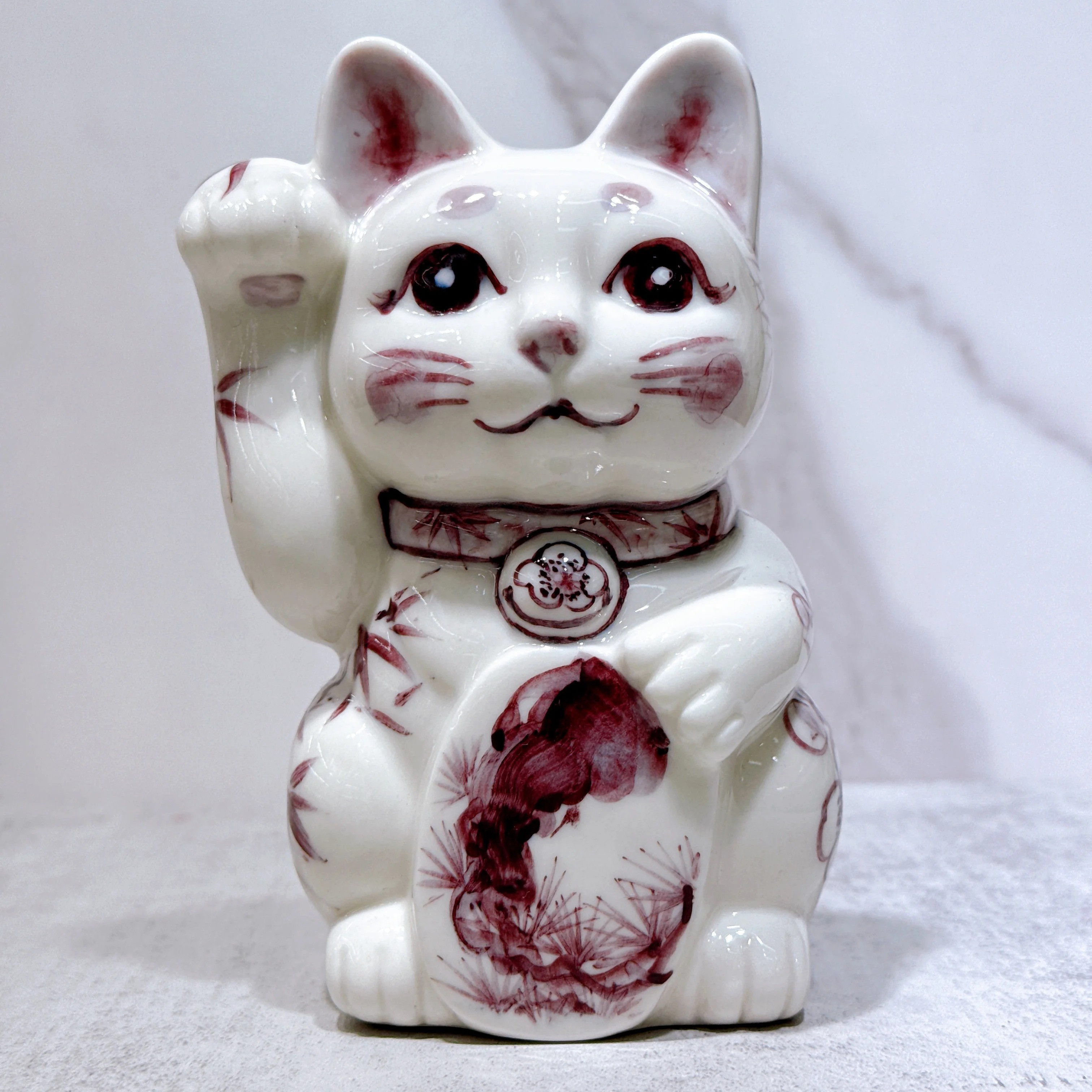 【清水焼 招き猫】紫の蘭助、松竹梅 右  Sw-St07