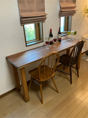 新作♪ヒノキ角足ひのき天板135cm奥行約46㎝　カウンターテーブル　　ダイニングテーブル　カウンターテーブル