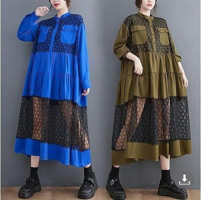 大きいサイズ レディース ロング　ワンピース　春 秋冬 新品 長袖　シースルー 5,444円