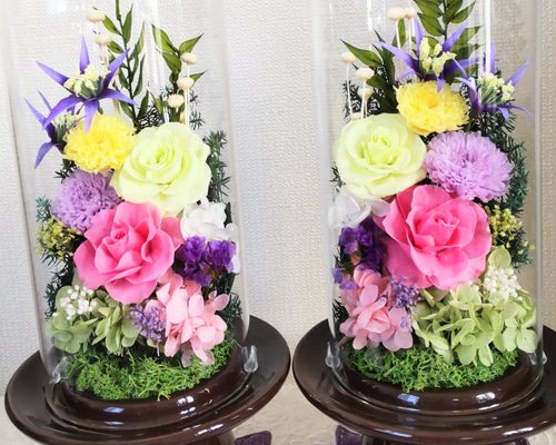 仏花ガラスドーム大対プリザーブドフラワー プリザーブドフラワー ガラスドーム仏花kouten ～ミニバラ