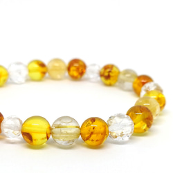 【限定1本】バルト海産琥珀 ゴールドタイチンルチルクォーツ シトリン 天然水晶のお守りブレスレット 8枚目の画像