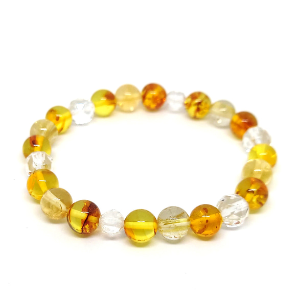 【限定1本】バルト海産琥珀 ゴールドタイチンルチルクォーツ シトリン 天然水晶のお守りブレスレット 5枚目の画像