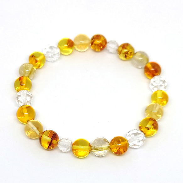 【限定1本】バルト海産琥珀 ゴールドタイチンルチルクォーツ シトリン 天然水晶のお守りブレスレット 6枚目の画像