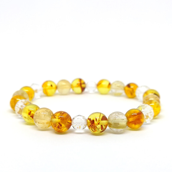 【限定1本】バルト海産琥珀 ゴールドタイチンルチルクォーツ シトリン 天然水晶のお守りブレスレット 4枚目の画像