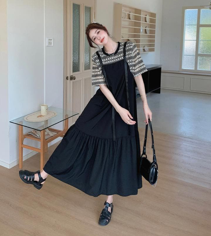 大きいサイズ レディース ワンピース　ロング　春夏 秋 新品 半袖　重ね着風