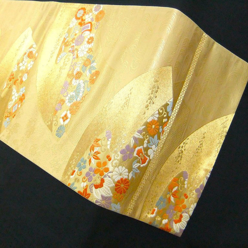 16)2407】180cm/扇小花文様/タペストリー・テーブルランナー/和風/帯