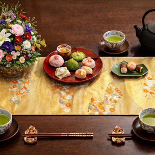 16)2407】180cm/扇小花文様/タペストリー・テーブルランナー/和風/帯