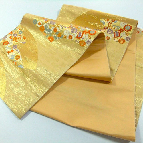 16)2407】180cm/扇小花文様/タペストリー・テーブルランナー/和風/帯