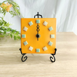鮮やかなメキシコタイル＆美濃焼モザイクタイル時計 イエロー 掛け時計