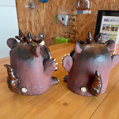 受注制作】新色特大シーサーの置き物（ペア） 陶器 笑う門には福来る