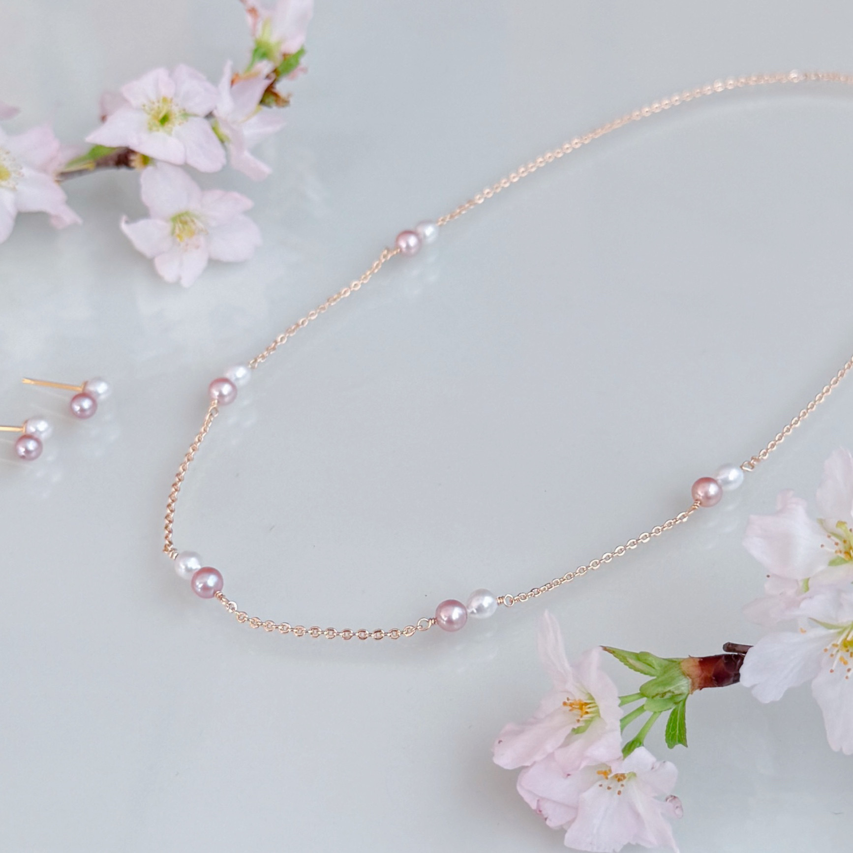 【色が選べる】淡水パール ステーション ネックレス ピンク 14kgf アレルギー フォーマル ギフト