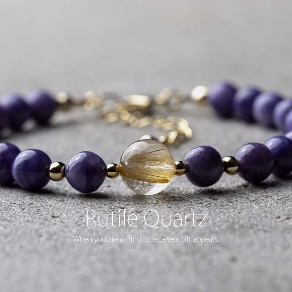 高品質ゴールドルチルクォーツ / ロシア産チャロアイト 天然石アクセサリー 個性派ブレスレット　- suzukaze22