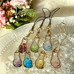 再販【ねこのストラップ＊誕生石チャーム】ボールチェーン変更可＊猫